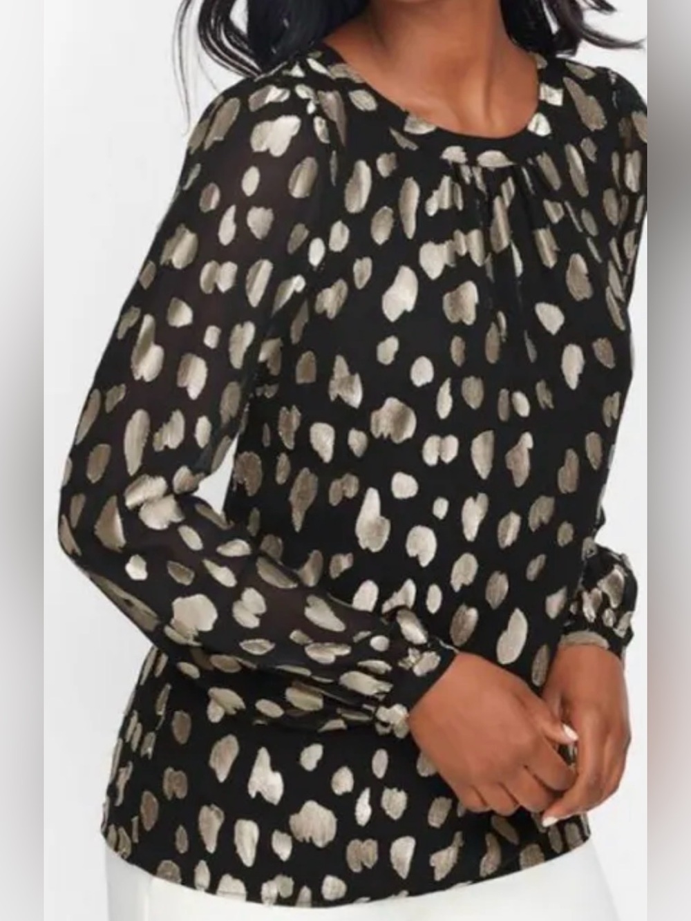 Talbots Black Blouse with Silver Metallic Spot Print New w/o Tags